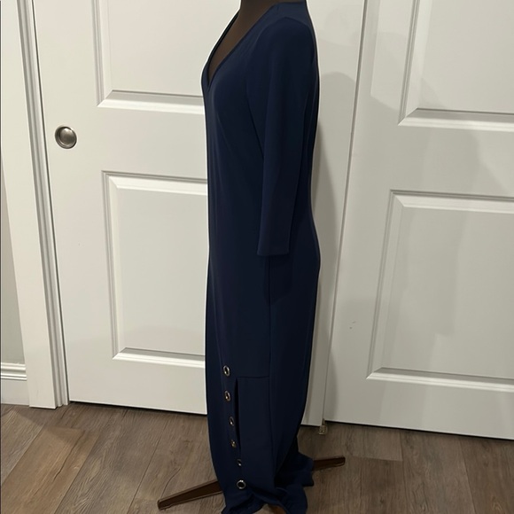 Boston Proper Beyond Travel Navy Blue Sheath V Neck Grommet Dress Size Small - Picture 5 of 15